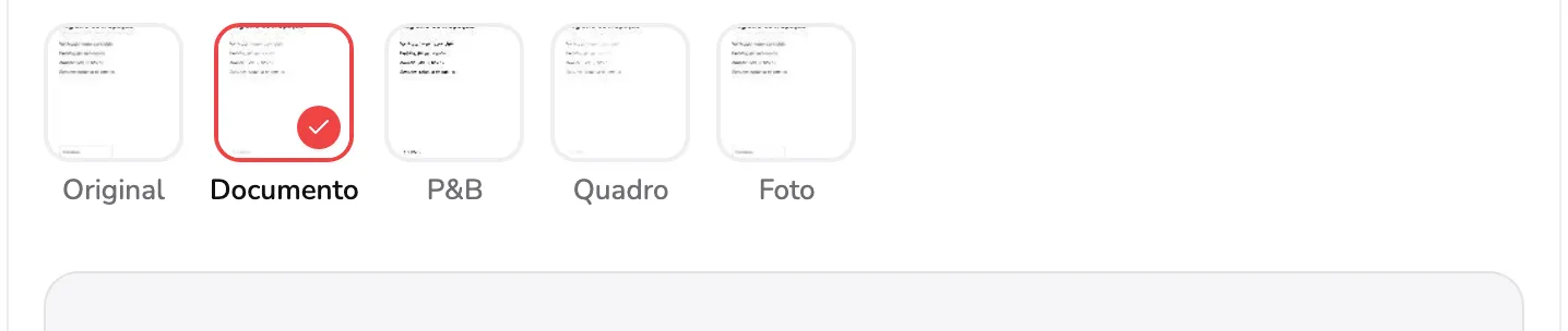 A faixa Estilo com cinco predefinições. Os marcadores 1 a 3 ficam sob Documento, P&B e Foto.