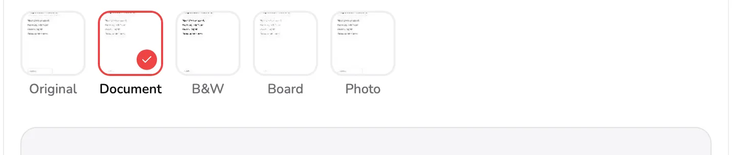 The Look strip showing five presets. Markers 1 to 3 sit under Document, B and W, and Photo.